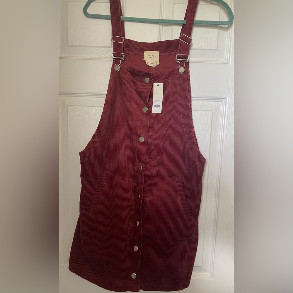 Maroon corduroy overall dress